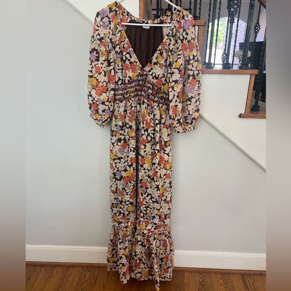 70s vibe Floral Multicolor Maxi Dress